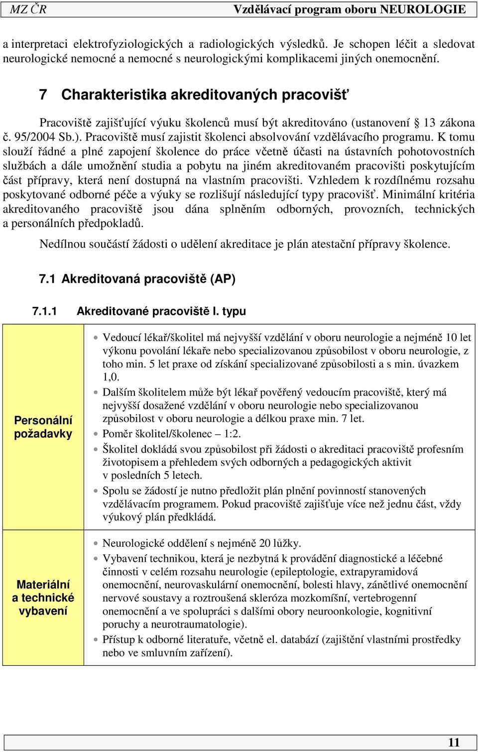 Pracoviště musí zajistit školenci absolvování vzdělávacího programu.