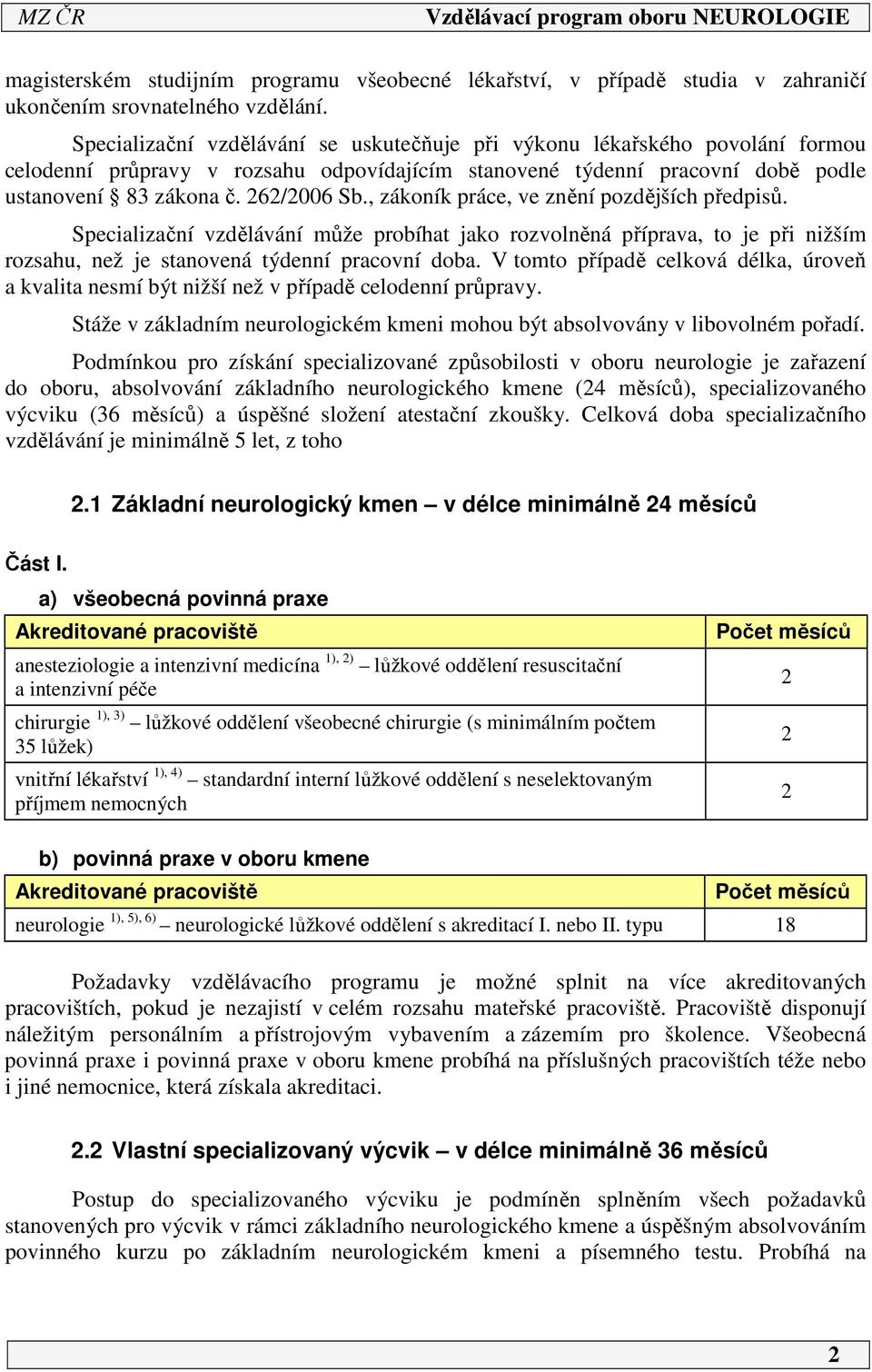 , zákoník práce, ve znění pozdějších předpisů. Specializační vzdělávání může probíhat jako rozvolněná příprava, to je při nižším rozsahu, než je stanovená týdenní pracovní doba.