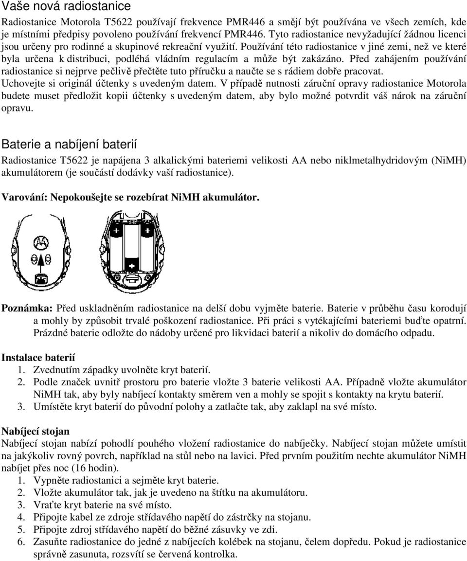 Používání této radiostanice v jiné zemi, než ve které byla určena k distribuci, podléhá vládním regulacím a může být zakázáno.