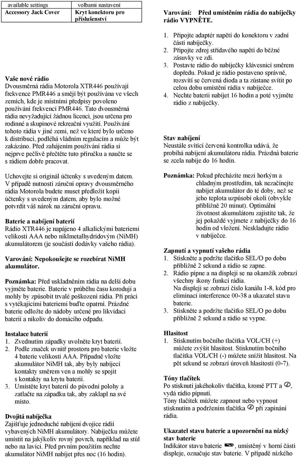 Používání tohoto rádia v jiné zemi, než ve které bylo určeno k distribuci, podléhá vládním regulacím a může být zakázáno.