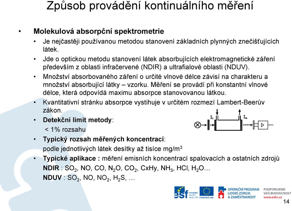 Množství absorbovaného záření o určité vlnové délce závisí na charakteru a množství absorbující látky vzorku.