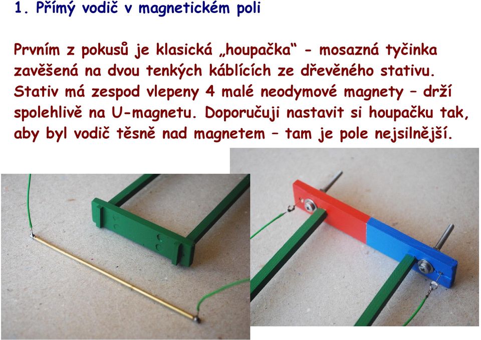 Stativ má zespod vlepeny 4 malé neodymové magnety drží spolehlivě na U-magnetu.