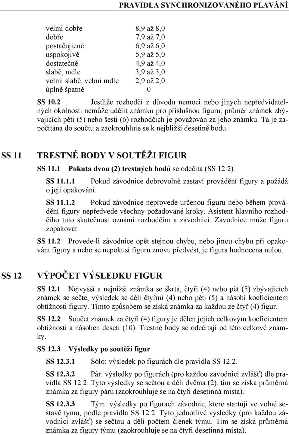 jeho známku. Ta je započítána do součtu a zaokrouhluje se k nejbližší desetině bodu. SS 11 TRESTNÉ BODY V SOUTĚŽI FIGUR SS 11.1 Pokuta dvou (2) trestných bodů se odečítá (SS 12.2). SS 11.1.1 Pokud závodnice dobrovolně zastaví provádění figury a požádá o její opakování.