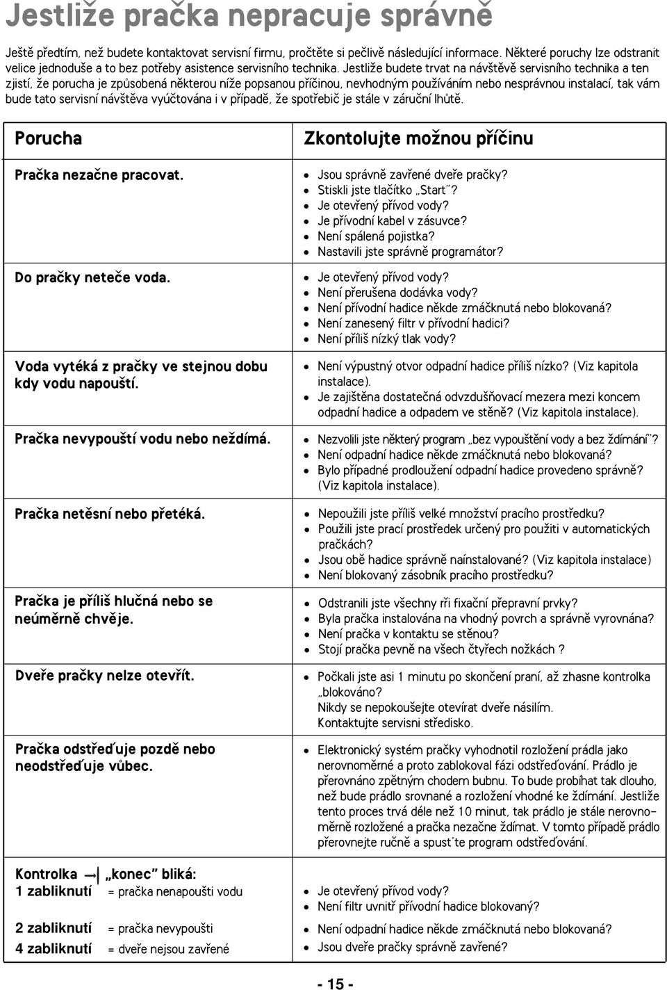 JestliÏe budete trvat na náv tûvû servisního technika a ten zjistí, Ïe porucha je zpûsobená nûkterou níïe popsanou pfiíãinou, nevhodn m pouïíváním nebo nesprávnou instalací, tak vám bude tato