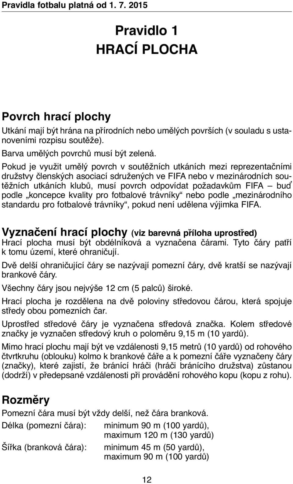 Pokud je využit umělý povrch v soutěžních utkáních mezi reprezentačními družstvy členských asociací sdružených ve FIFA nebo v mezinárodních soutěžních utkáních klubů, musí povrch odpovídat požadavkům