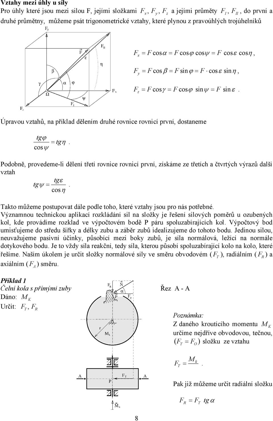 jsou po nás potebné Významnou technckou aplkací ozkládání sl na složk je ešení slových pom- u ozubených kol kde povádíme ozklad ve výpotovém bod P páu spoluzabíajících kol Výpotový bod umsiujeme do