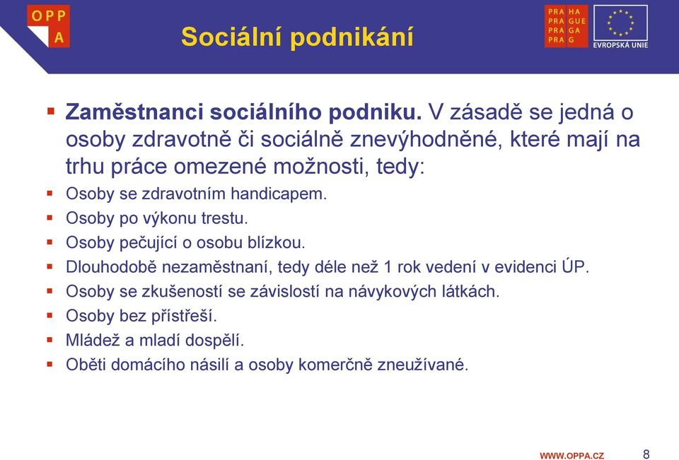 se zdravotním handicapem. Osoby po výkonu trestu. Osoby pečující o osobu blízkou.