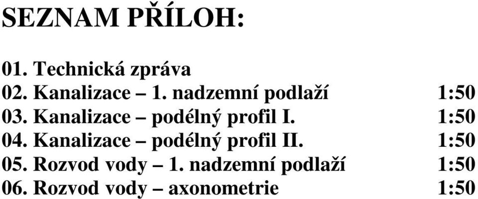 1:50 04. Kanalizace podélný profil II. 1:50 05.