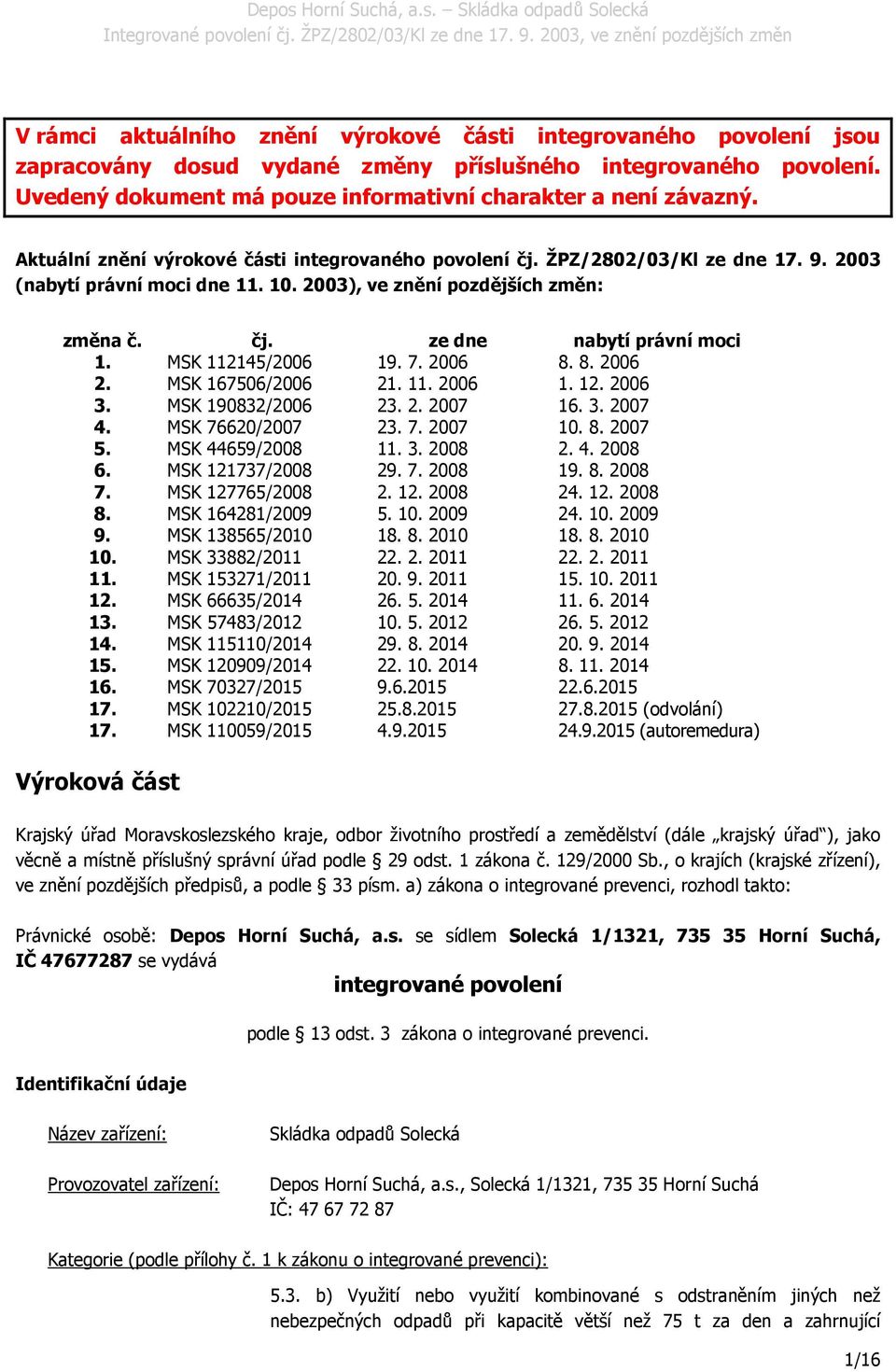 MSK 112145/2006 19. 7. 2006 8. 8. 2006 2. MSK 167506/2006 21. 11. 2006 1. 12. 2006 3. MSK 190832/2006 23. 2. 2007 16. 3. 2007 4. MSK 76620/2007 23. 7. 2007 10. 8. 2007 5. MSK 44659/2008 11. 3. 2008 2.