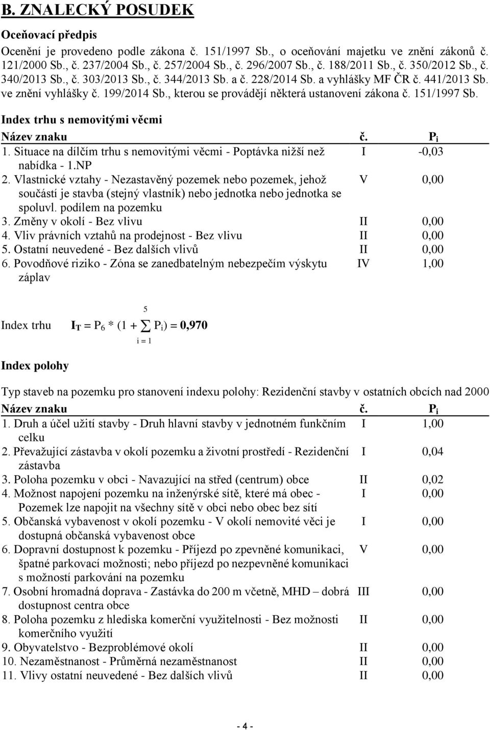 , kterou se provádějí některá ustanovení zákona č. 151/1997 Sb. Index trhu s nemovitými věcmi Název znaku č. P i 1. Situace na dílčím trhu s nemovitými věcmi - Poptávka nižší než I -0,03 nabídka - 1.