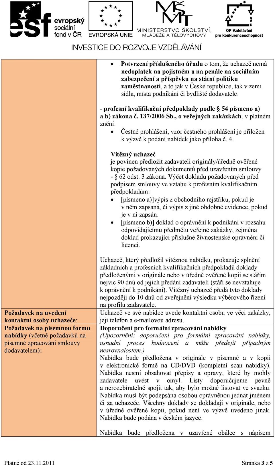 Čestné prohlášení, vzor čestného prohlášení je přiložen k výzvě k podání nabídek jako příloha č. 4.