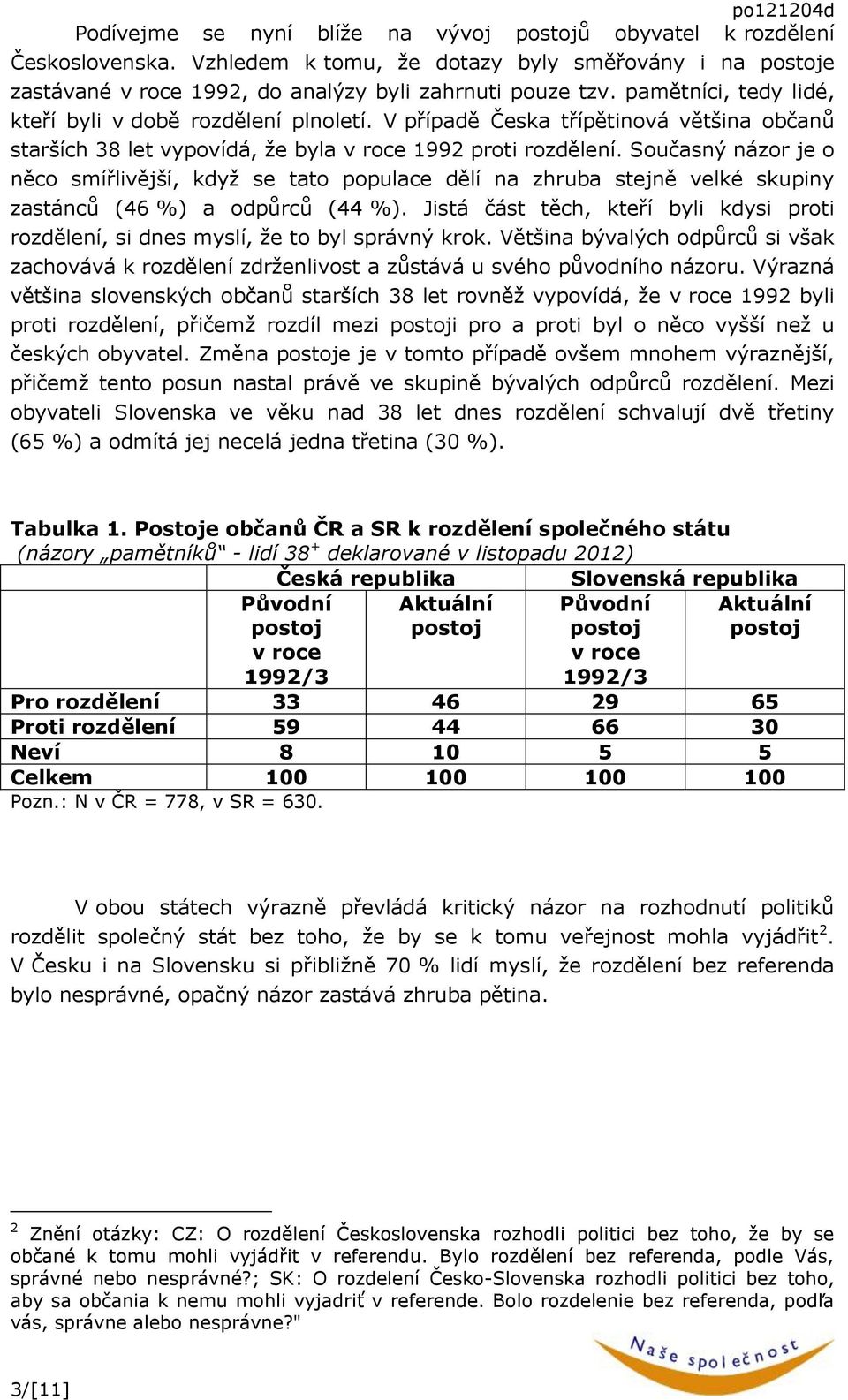 Současný názor je o něco smířlivější, když se tato populace dělí na zhruba stejně velké skupiny zastánců (46 %) a odpůrců (44 %).