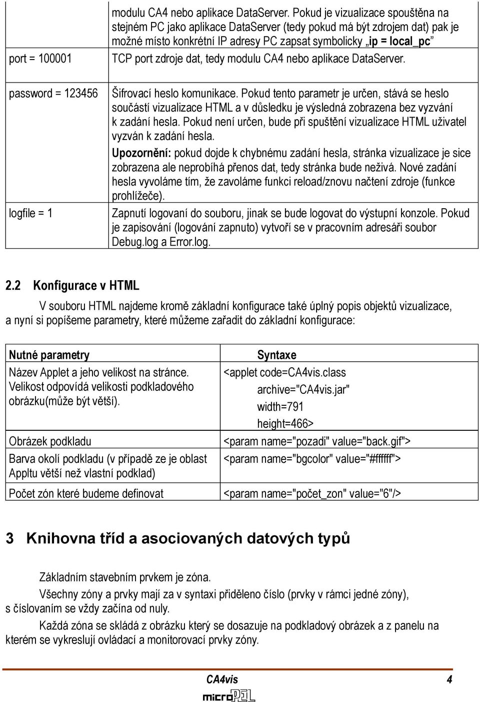 tedy modulu CA4 nebo aplikace DataServer. password = 123456 logfile = 1 Šifrovací heslo komunikace.