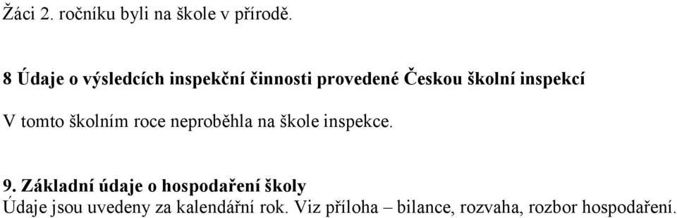 V tomto školním roce neproběhla na škole inspekce. 9.