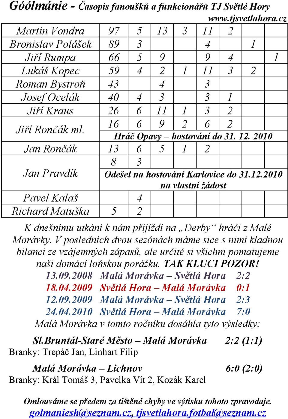 V posledních dvou sezónách máme sice s nimi kladnou bilanci ze vzájemných zápasů, ale určitě si všichni pomatujeme naši domácí loňskou porážku. TAK KLUCI POZOR! 13.09.