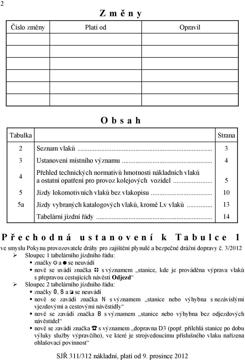 .. 10 5a Jízdy vybraných katalogových vlaků, kromě Lv vlaků... 13 Tabelární jízdní řády.