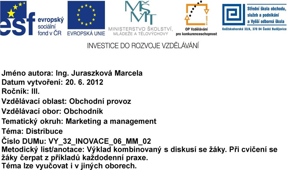 management Téma: Distribuce Číslo DUMu: VY_32_INOVACE_06_MM_02 Metodický list/anotace: Výklad