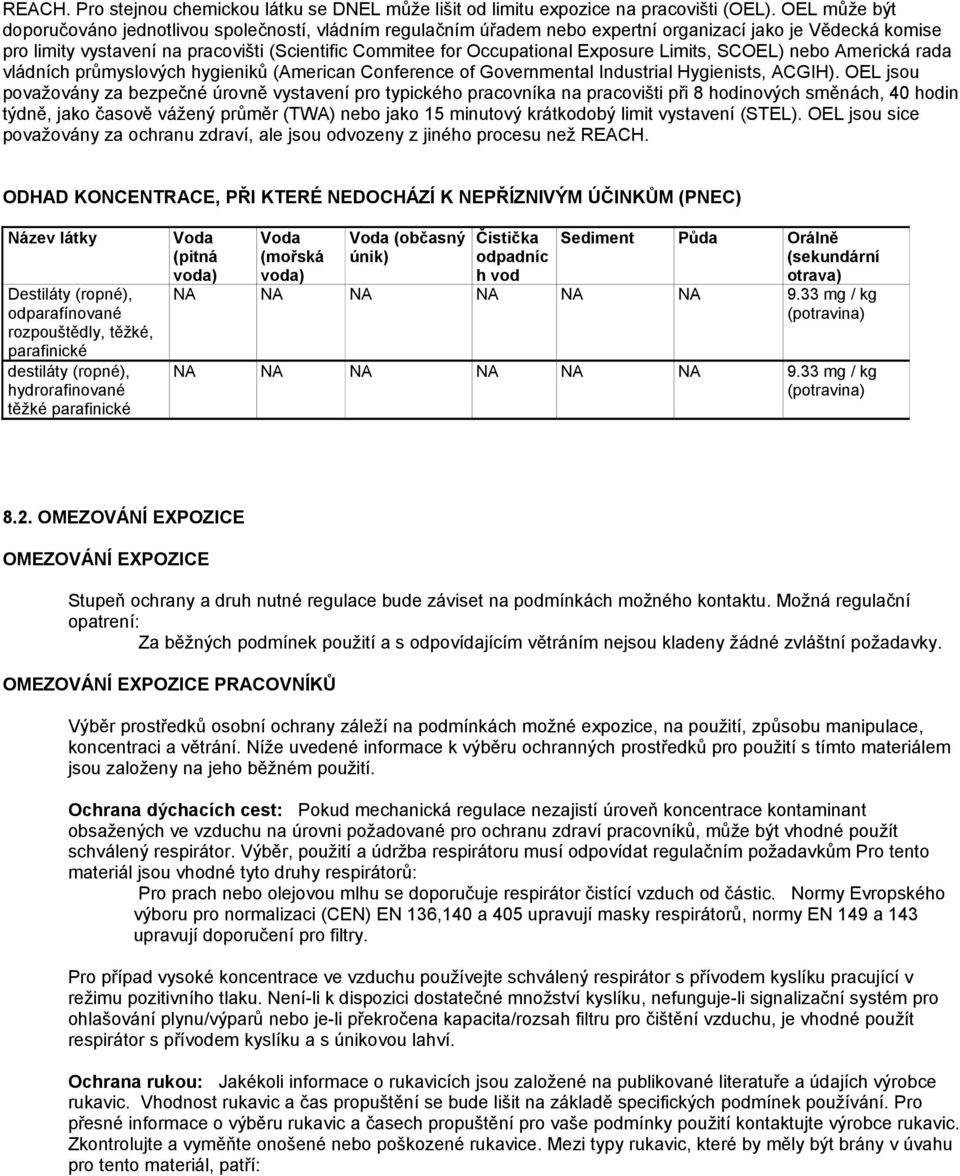Exposure Limits, SCOEL) nebo Americká rada vládních průmyslových hygieniků (American Conference of Governmental Industrial Hygienists, ACGIH).