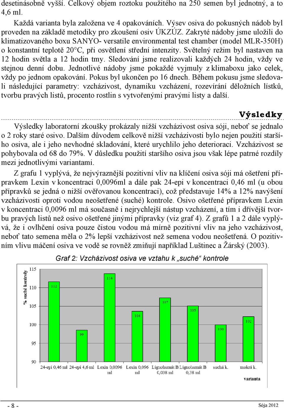 Zakryté nádoby jsme uložili do klimatizovaného boxu SANYO- versatile environmental test chamber (model MLR-350H) o konstantní teplotě 20 C, při osvětlení střední intenzity.