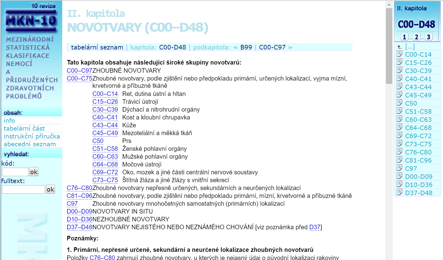 Portál MKN-10 procházení tabelárním