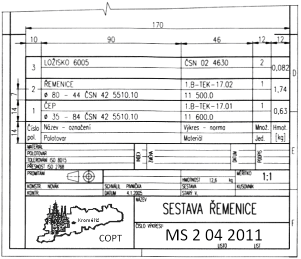 ad b) Nekótovaná sestava se týká především složitějších strojů a zařízení. Neobsahuje detailní kóty, pouze kóty orientační určující především vnější rozměry ve smontovaném stavu.