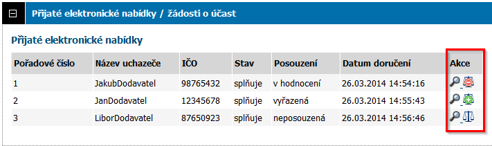 11.1. Elektronické nabídky a hodnocení V případě, že je v rámci zadávacího řízení použito také automatizované hodnocení nabídek pomocí E-ZAK, pak je v tabulce se seznamem nabídek navíc sloupec