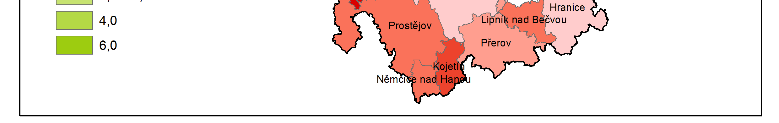 Obrázek 5: Souhrnné hodnocení míry postižení správních obvodů POÚ Poznámka: výpočet souhrnného hodnocení míry postižení viz text Oddělené hodnocení míry postižení pro