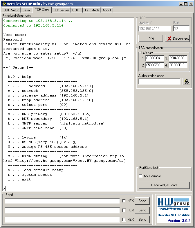 Práce s TCP setupem z programu Hercules Hercules je volně ke stažení na naší WWW adrese http://www.hw-group.com, nebo je CD.