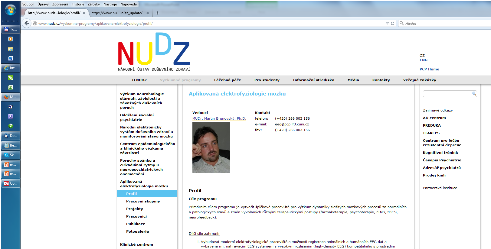 Výzkumný program (VP)/oddělení zobrazení stránky Ve webovém prohlížeči (http://www.nudz.