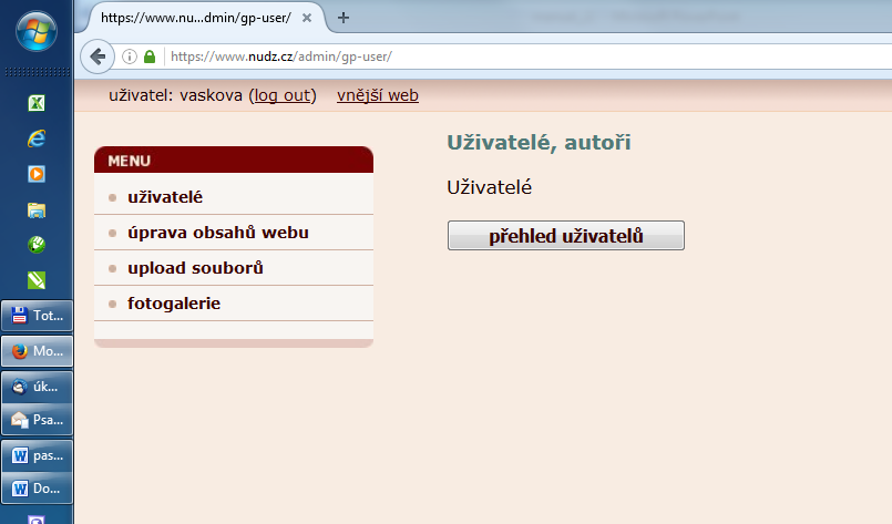 Uživatelé editace osobních stránek V administračním rozhraní se zobrazí položky, které máte možnost editovat: 1/5 V levém menu klikněte na