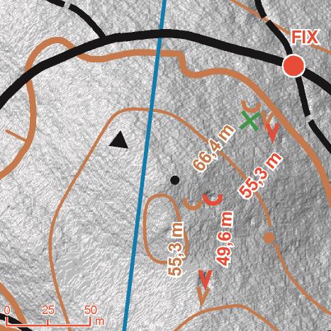 VZÁJEMNÉ POROVNÁNÍ MAP hodnot (1,0 m na 10 m) než přesnost absolutní, což u map pro orientační běh je důležitější. Na obr.