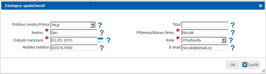 Nový pojistník Pro založení osoby je nutné vyplnit všechny povinné údaje označené hvězdičkou. Pro úspěšné vygenerování návrhu musíme dosadit alespoň dva kontakty.