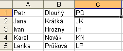 MS Excel Funkce 2 Funkce 2 (4): Do buňky C1 vložíme vzorec =CONCATENATE(ČÁST(...; 1 ;...);ČÁST(.