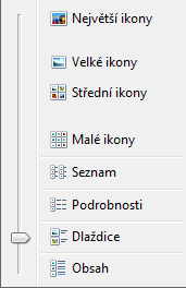 Nastavení zobrazení složek zobrazení jednotlivých objektů v okně (ikony souborů a