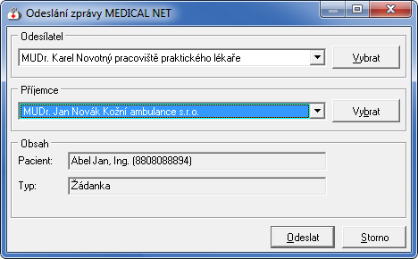 Jak odeslat žádanku na vyšetření "K" a "Z" přes MEDICAL NET Vyplňte žádanku Poukaz na vyšetření/ošetření (K). V poli Odeslán ad si zobrazte číselník.