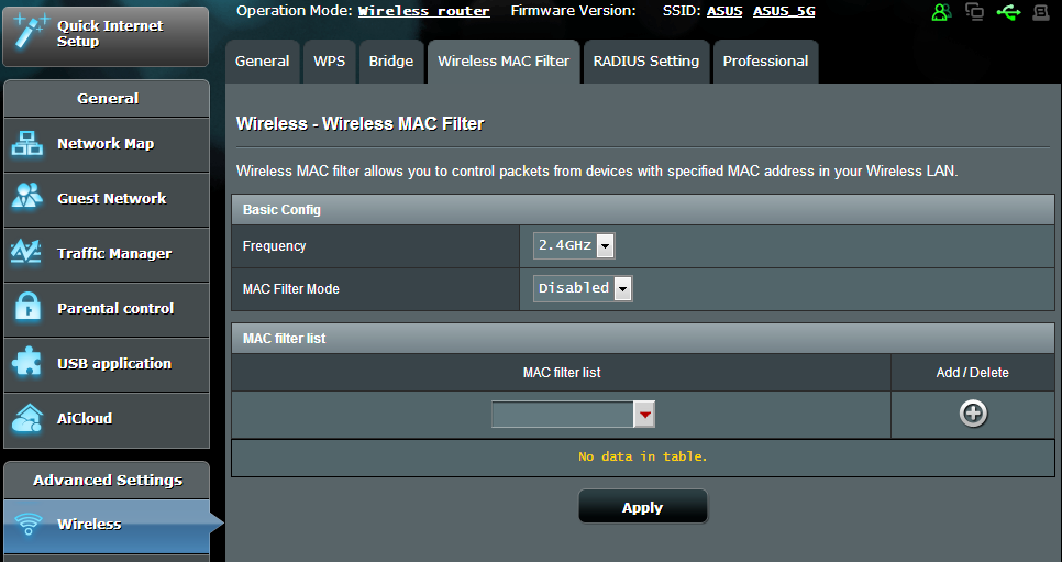4.1.3 Bezdrátový filtr MAC Bezdrátový filtr MAC umožňuje kontrolovat pakety přenášené na určenou adresu MAC (Media Access Control) ve vaší bezdrátové síti.