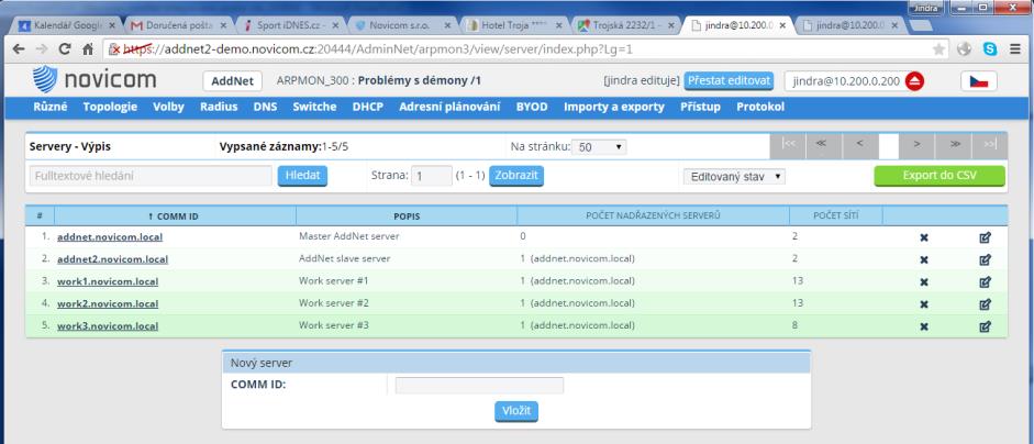 AddNet workserver Funkcionalita Provádí L2 monitoring Komunikuje s aktivními prvky Poskytuje základní síťové služby DHCP/DNS/RADIUS Schopnost autonomního provozu i v případě nedostupnosti řídícího