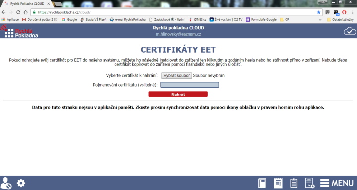 add 1a) Stažení certifikátu EET do Rychlé Pokladny pomocí PC Do vyhledávače vašeho PC