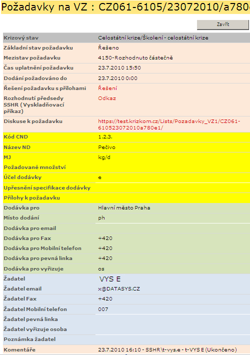 Po odeslání požadavku IS po menší časové prodlevě přidělí požadavku jedinečné identifikační číslo, které se skládá ze 4 částí (kód CSU/datum založení/ ID krize k níž se vztahuje/pořadové číslo