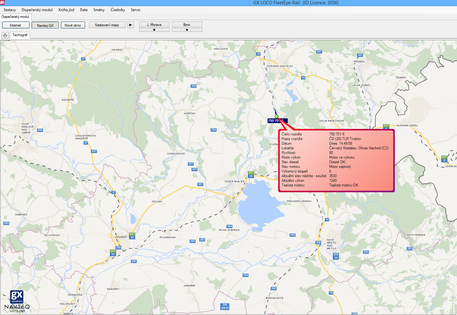 Přínosy pro dispečink Zobrazení lokomotiv na mapě v Dispečerském modulu Přesný