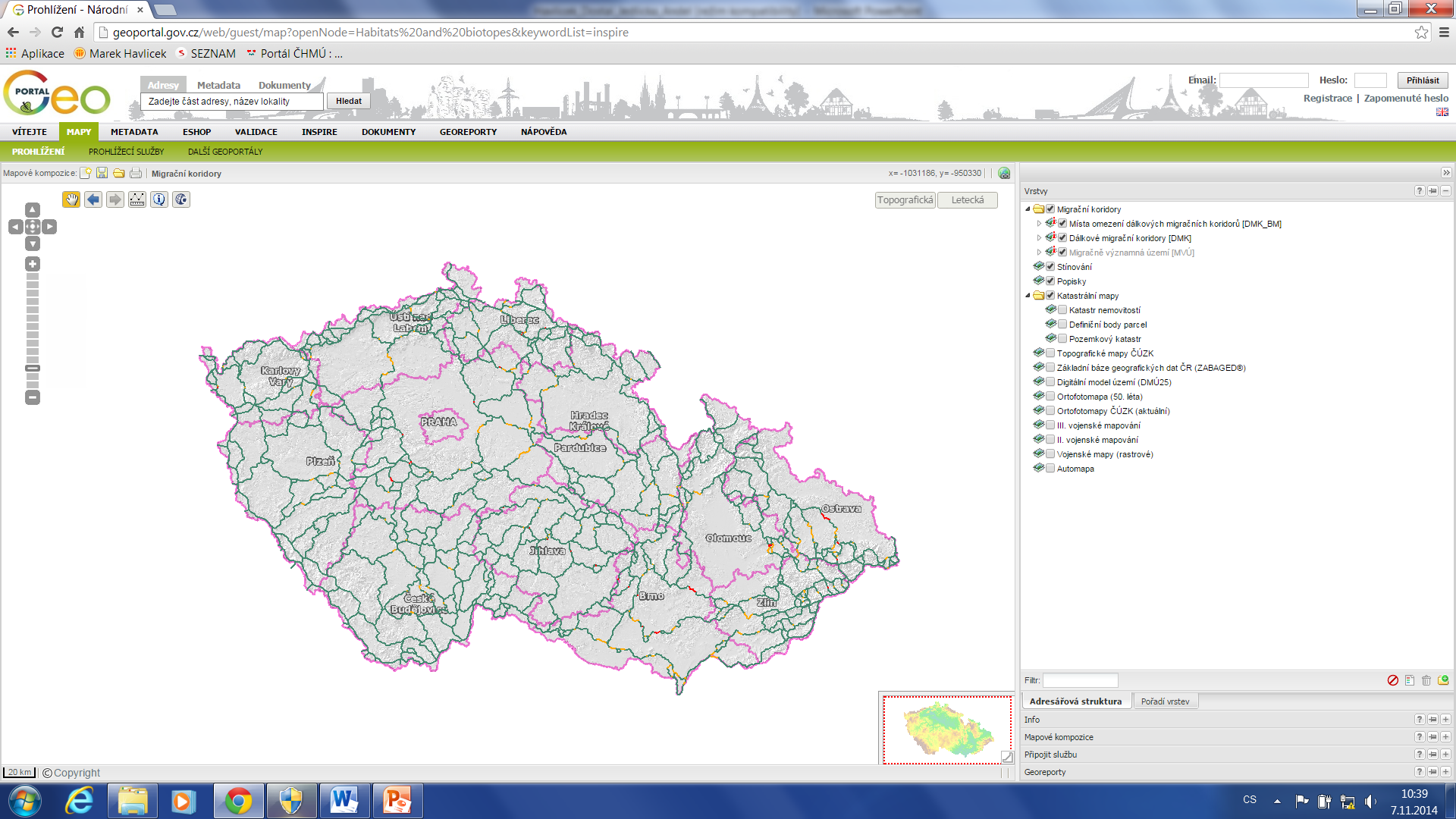 Mapa migračních koridorů pro velké