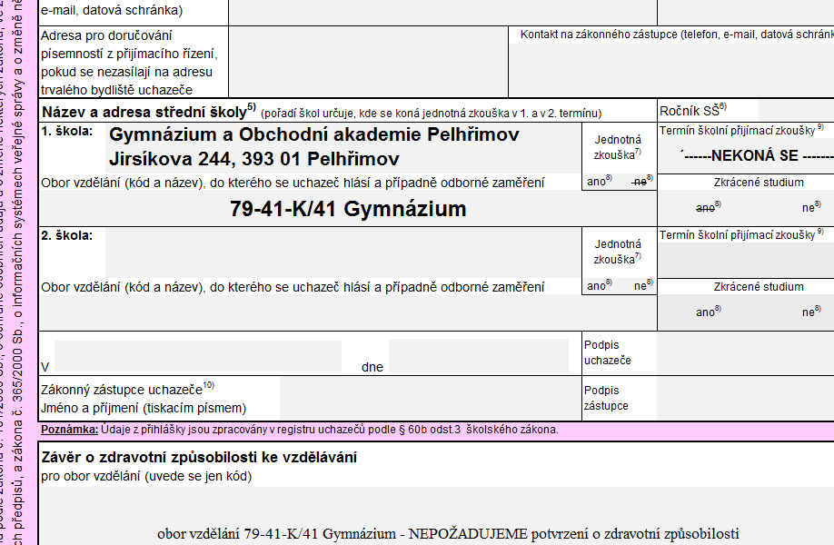 Formulář přihlášky nový formulář přihlášky můţete stáhnout na webu