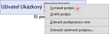 Dokument musí být uložen, provedené podepsání je zobrazeno podle zvoleného vzhledu na formuláři, např.