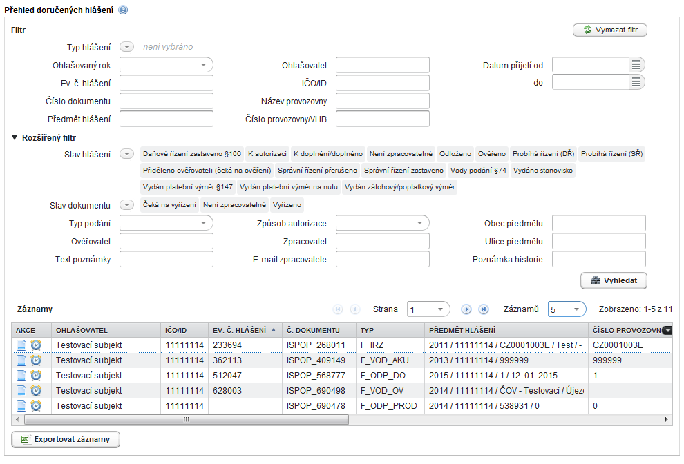 použití neaktuálního formuláře či odeslání hlášení bez předchozí registrace v systému ISPOP.