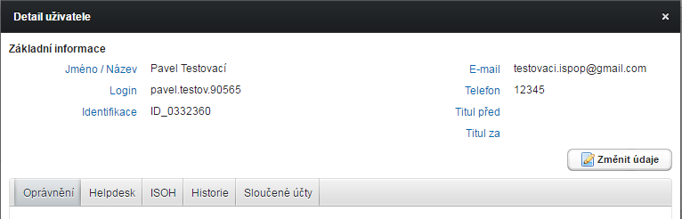 Konkrétního uživatele lze vyhledat dle jeho jména, loginu, e-mailu, oprávnění (ohlašovatel, recenzent...), nebo podle uživatelů s oprávněním do aplikace EnviHELP ( jen HD uživatelé ).