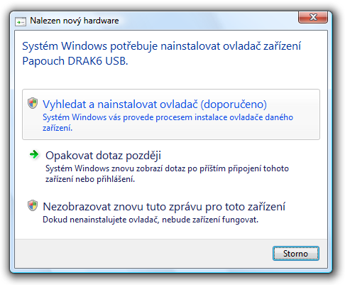 INSTALACE I n s t a l a c e o v l a d a č ů v O S W i n d o w s (Následující postup je přesným návodem pro OS Windows Vista. V předchozích systémech Windows 2000 a XP je postup podobný.