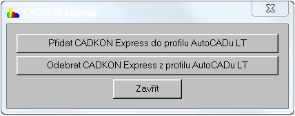 Přidání/ Odebrání programu CADKON Express z profilů AutoCADu LT Obr.