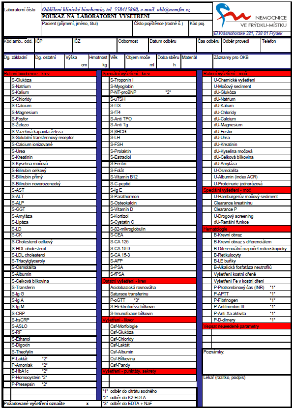 I. Požadavkový list (žádanka) - vzor dostupná verze pro tisk na http://www.nemfm.