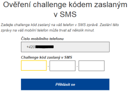 4 Otevře se stránka Ověření challenge kódem zaslaným v SMS.
