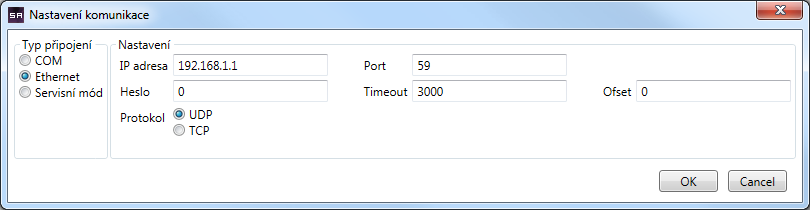 COM číslo sériového portu (1 až 256), prostřednictvím kterého komunikuje PC se stanicí. Rychlost komunikační rychlost, pomocí které se komunikuje se stanicí.